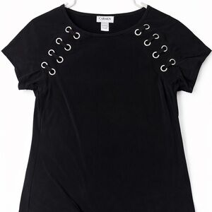 Carmen Marc Valvo Black Grommet Accent Tee